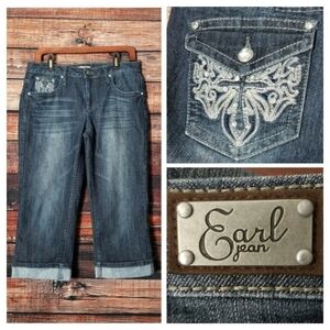 Earl Capri Jeans Embellished 8 Dark Blue Denim Cropped Cuffed